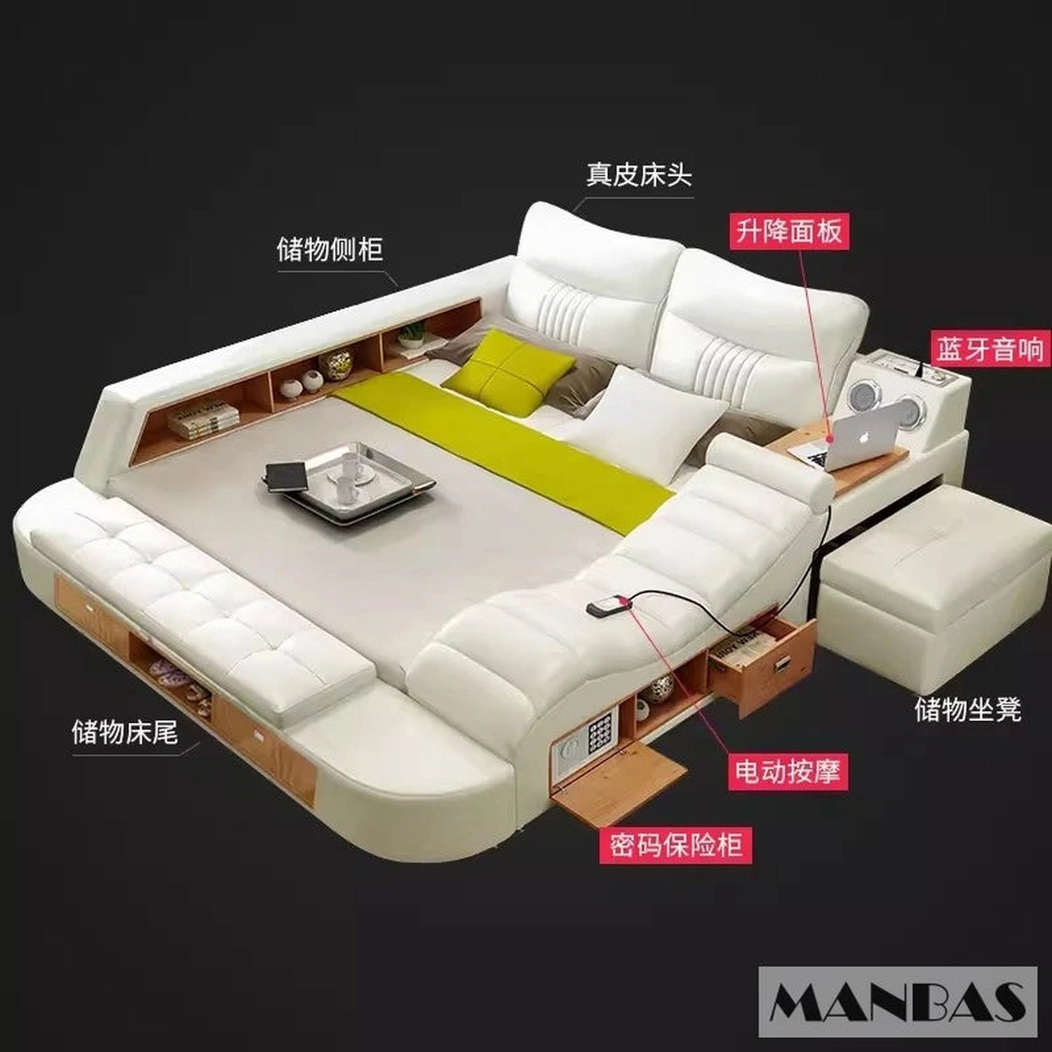The Everything Bed — Upholstered Platform Bed with Drawers, LED Lighting &amp; Bluetooth Speaker