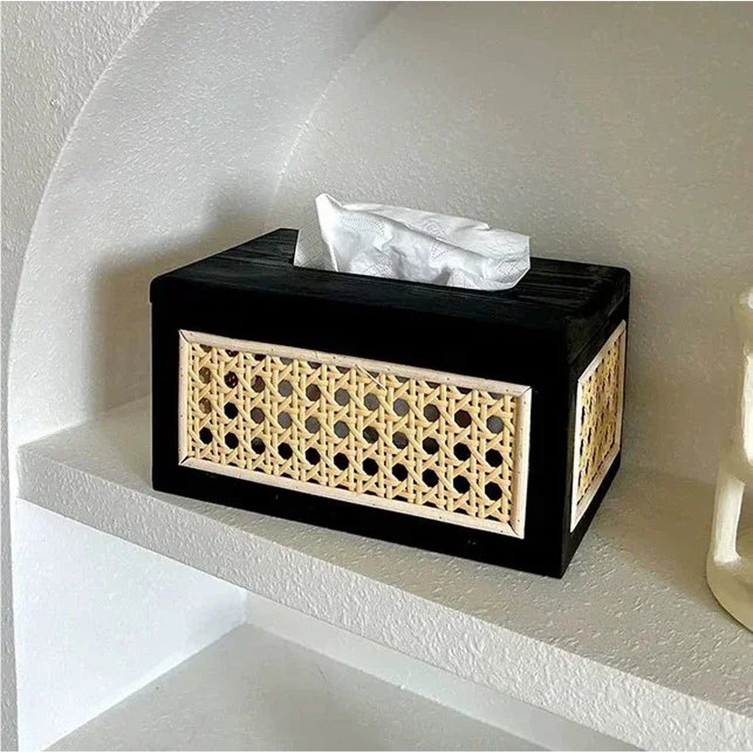 Rattan &amp; Wood Tissue Box