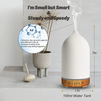Breathe Easy — Ceramic 100ml Ultrasonic Aromatherapy Diffuser with 7 LED Colors