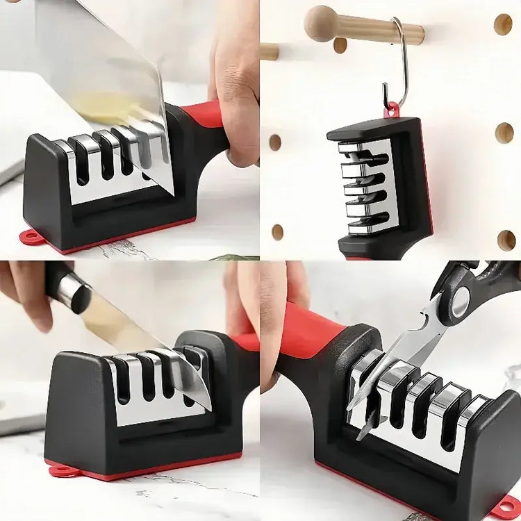 4-Stage Kitchen Knife Sharpener Tungsten Steel/Ceramic Sharpening System Handheld Sharpeners with Non Slip Base Kitchen Knives Jonine&