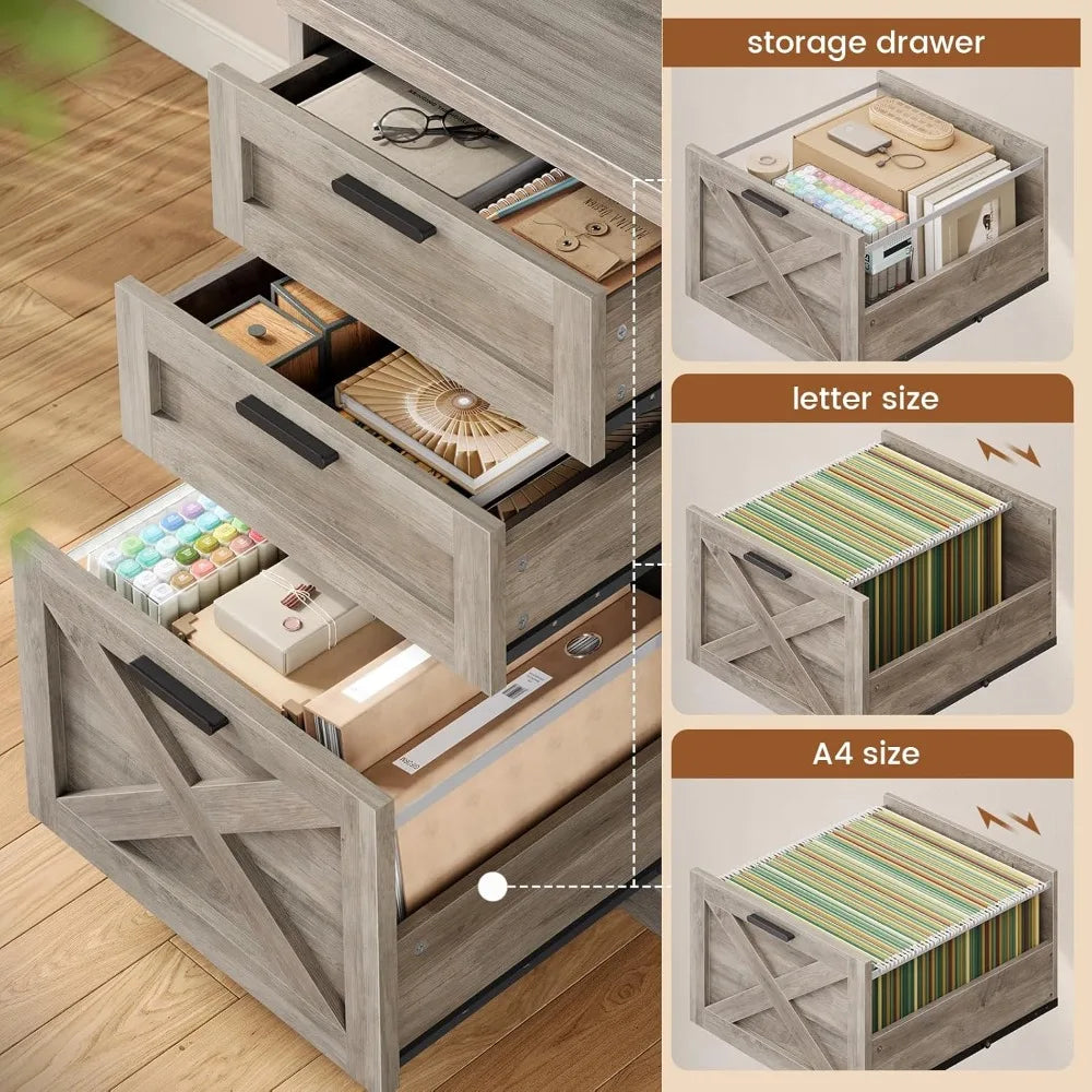 Farmhouse 67" L-Shaped Desk with 3 Drawers & Storage Shelves