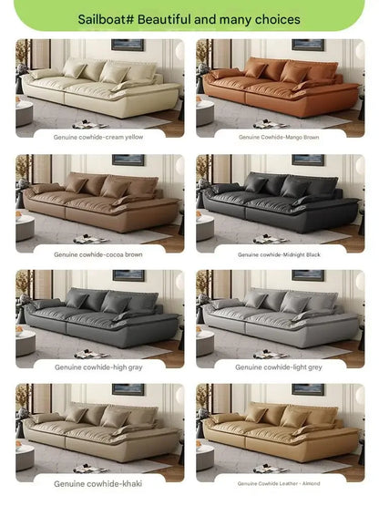 Luxury Genuine Leather Sofa — Designer Modular Living Room Seating