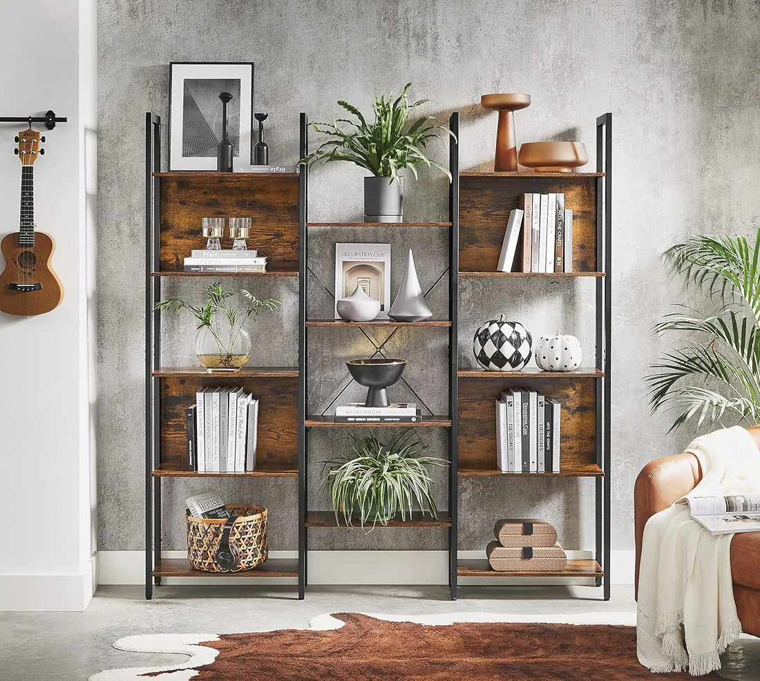 VASAGLE Bookshelf, 14 Shelves, Metal Rack for living room Study office Industrial Design