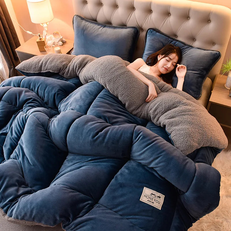 Lamb Fleece Blanket Winter Comforter Thickened Quilts Double-sided Velvet Warm Quilt Single Double Dormitory Milk Fleece Core Jonine&