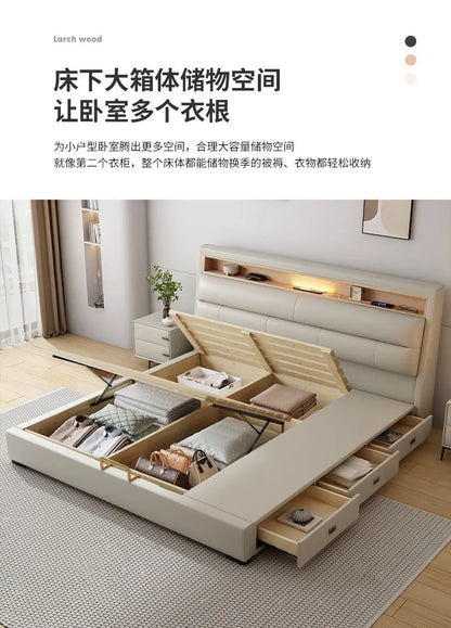 Luxury Multifunctional Bed Frame with Storage Headboard
