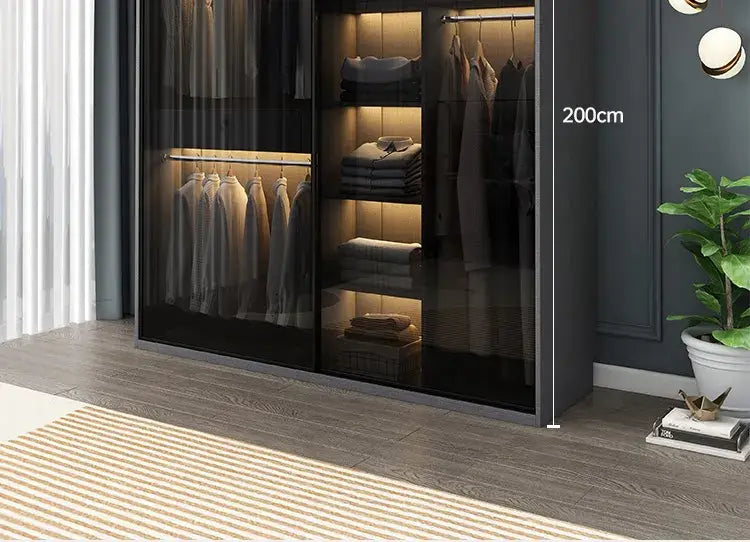 Bedroom Glass Sliding Door Wardrobe Clothes Storage Cabinet Closet Double Wardrobe Cabinets Wardrobes Furniture Modern Simple Jonine&