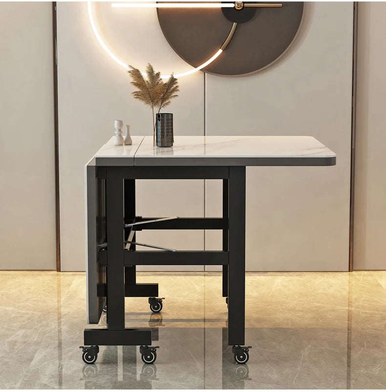 Extendable Dark Luxury Dining Table — Space-Saving with Casters