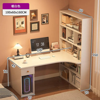 L-Shaped Corner Desk with Bookshelf — Dual Monitor &amp; Home Office