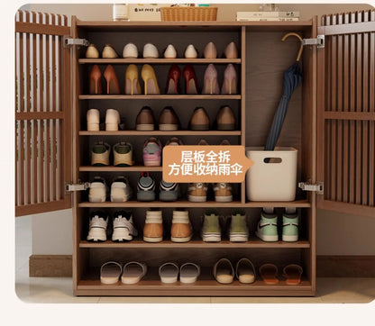 Vintage Luxury Wood Shoe Rack — Space-Saving Entryway Storage