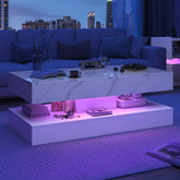 Modern Stylish Coffee Table with LED lights, Double-Layer Design for Living Room Coffee Table with 2 Storage Drawers Jonine&