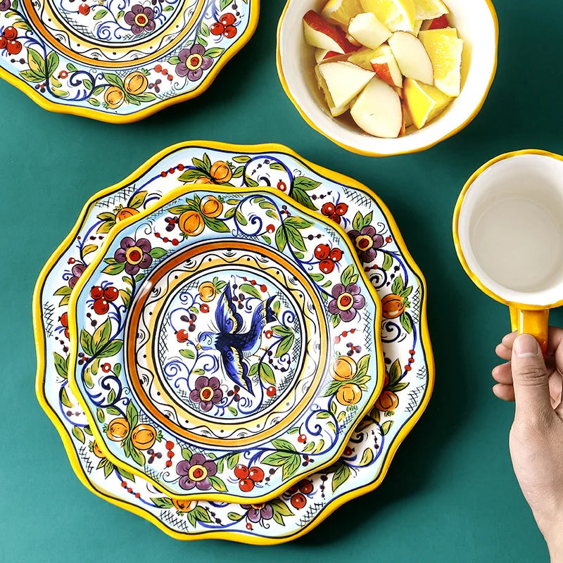 Hand-Painted Ceramic Steak Plate — Irregular Western Dinnerware