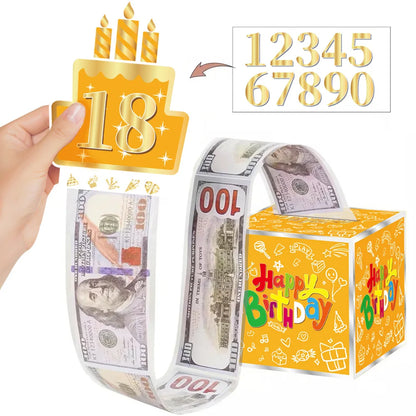 Surprise Money Pull Gift Box with Birthday Card & DIY Stickers