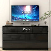 7 Drawer Dresser for Bedroom, 55 Inch Modern Dresser with High Gloss Drawers, Large Wood Chest of Drawer, White/Black Jonine&