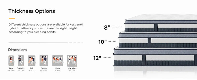 Vesgantti 12 Inch Innerspring Multilayer Hybrid Mattress with Memory Foam and Pocket Spring Mattress Medium Firm Feel Jonine&