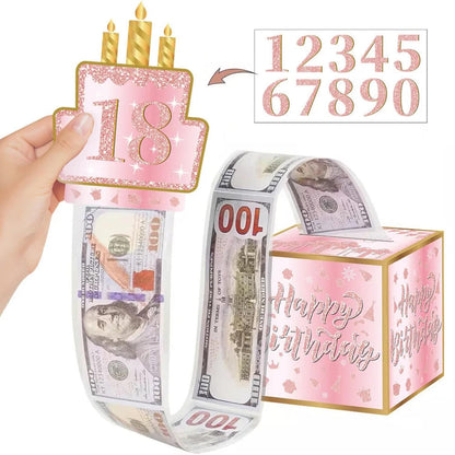 Surprise Money Pull Gift Box with Birthday Card &amp; DIY Stickers
