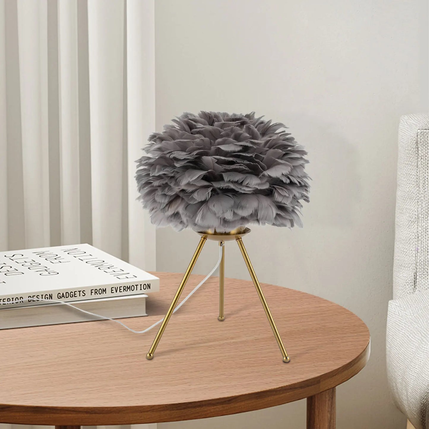 Soft Light, Strong Style — Grey Feather Tripod Desk Lamp