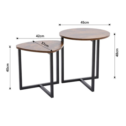 Brown Round and Triangular Wooden Tabletop Nesting Side Table Set Modern Coffee Table Bedside Table