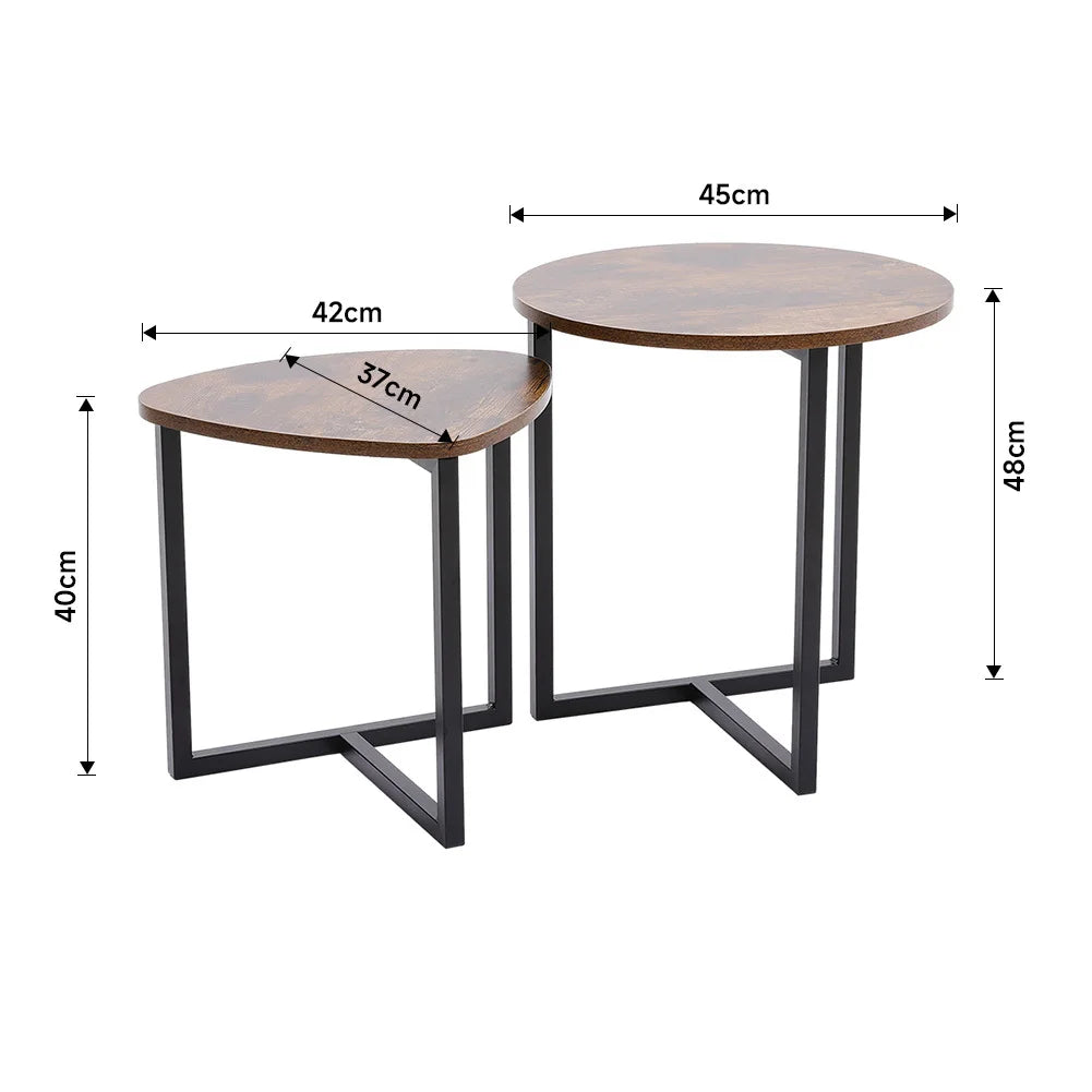 Nesting Side Table Set — Round & Triangular Wooden Coffee Tables