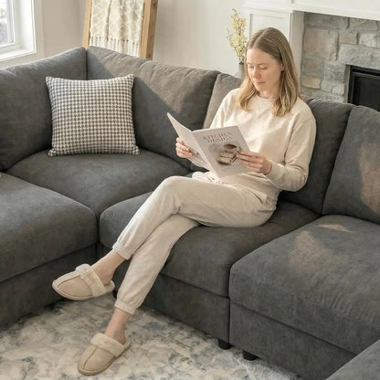 Oversized Cloud Sectional Sofa — 8-Seat Velvet with Chaise