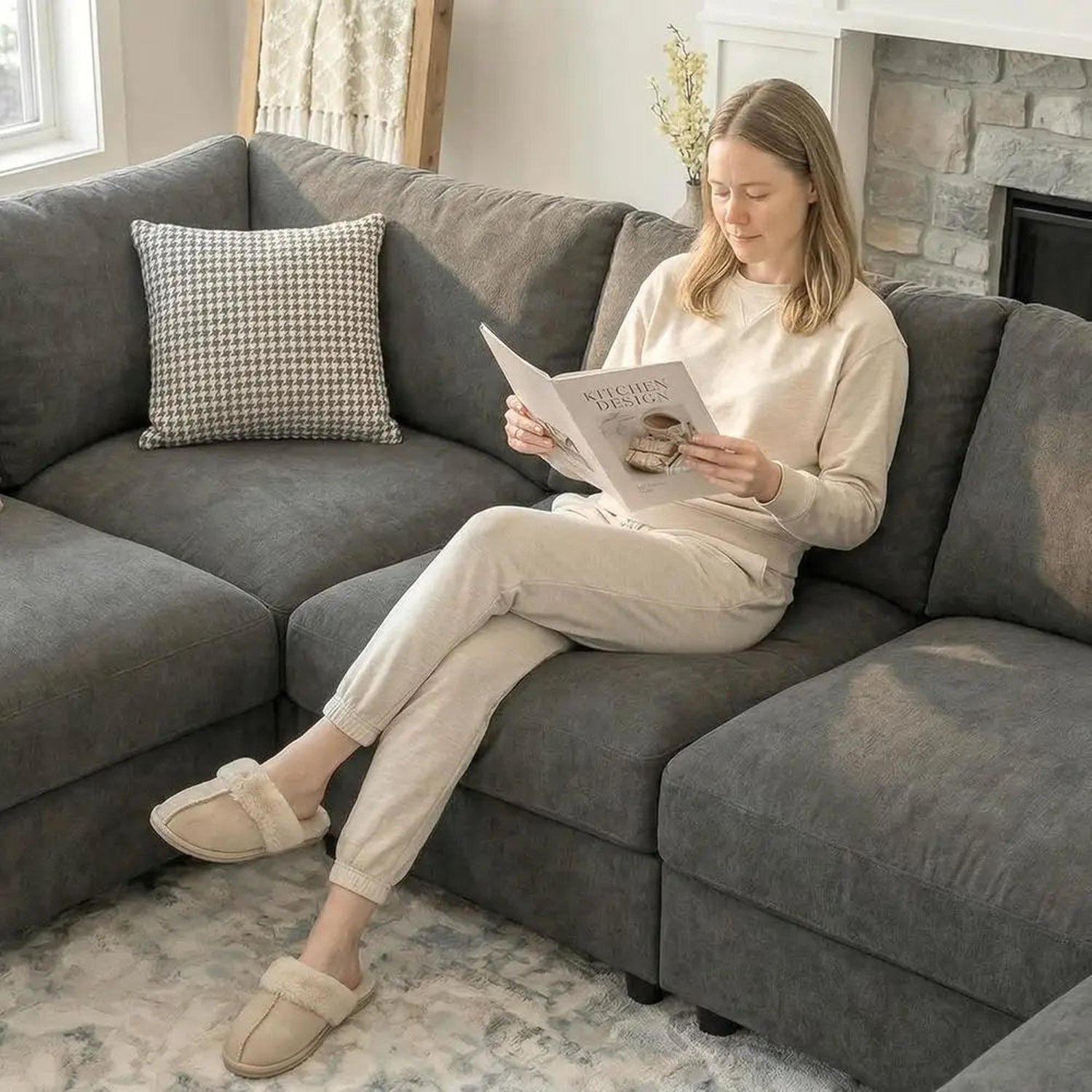 Oversized Cloud Sectional Sofa — 8-Seat Velvet with Chaise