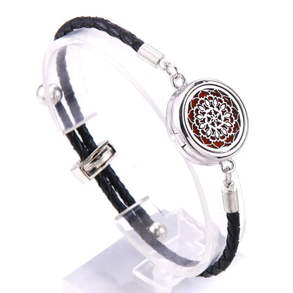 The Scent Locket — Aromatherapy Essential Oil Diffuser Bracelet in Black Leather &amp; Stainless Steel