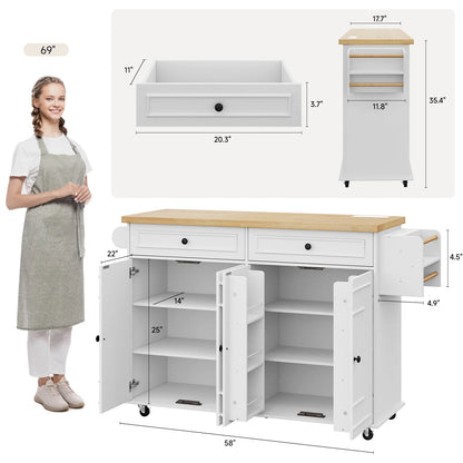 The Kitchen That Moves With You — 60" Rolling Island Cart with Power Outlet
