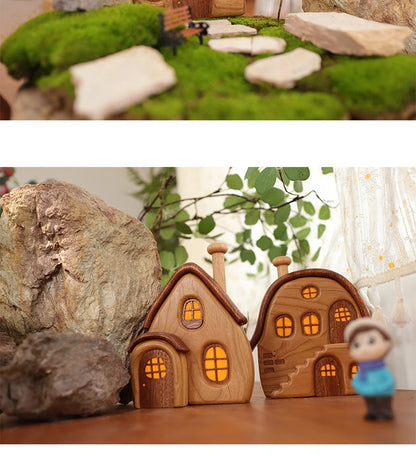 Nordic Style Wooden House Ornaments Miniature Landscape Creative Cute Gifts Home Decor Wooden Building Desktop Decorations