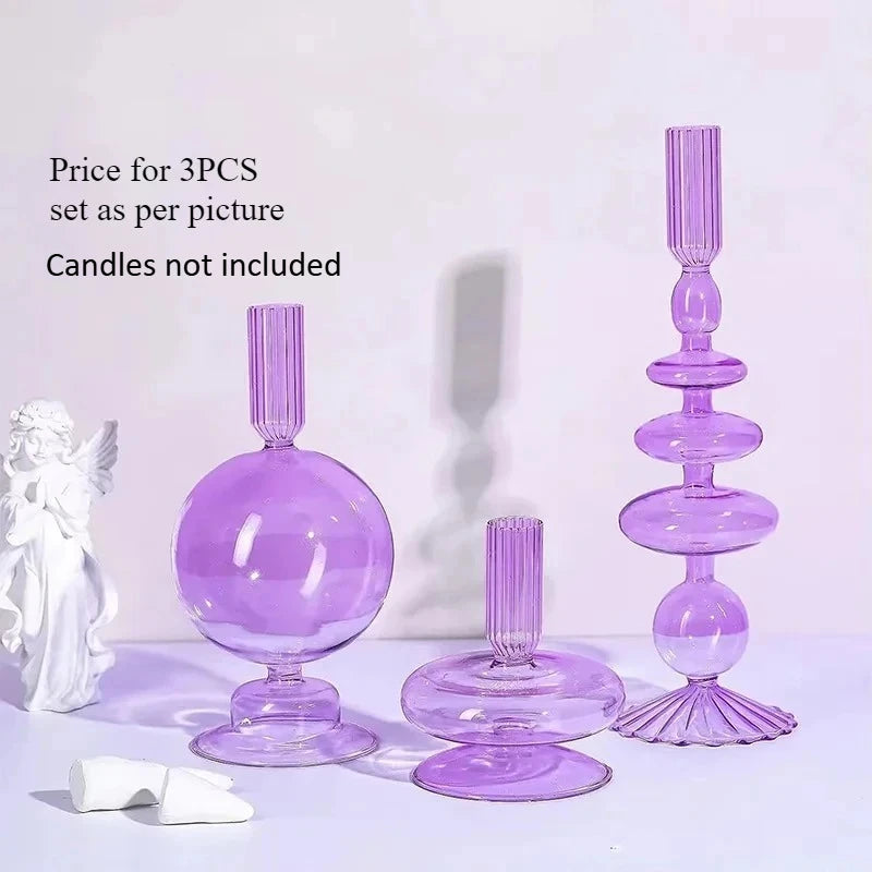 Colored Glass Candle Holder Set of 3 — Romantic Modern Home Décor