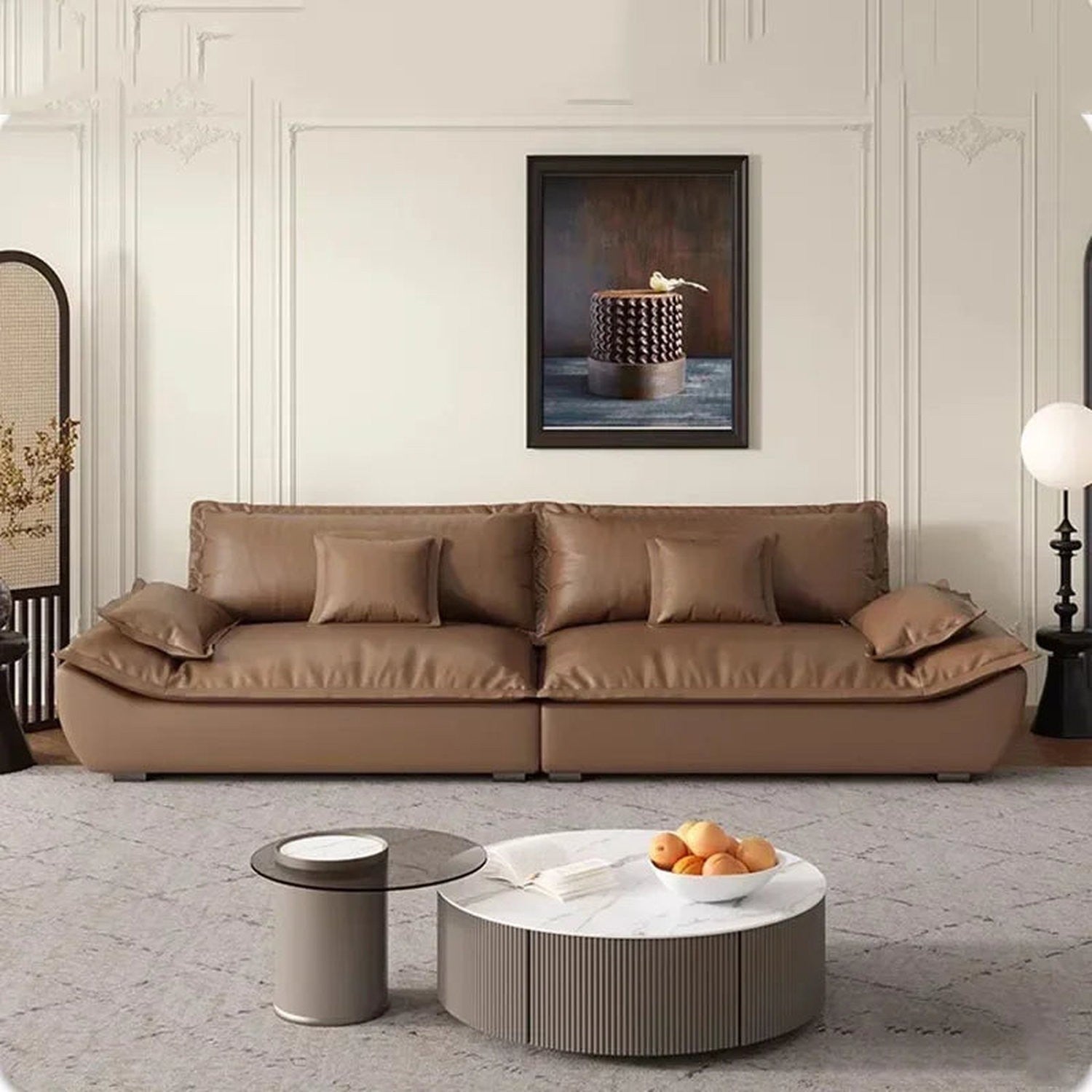 Luxury Genuine Leather Sofa — Designer Modular Living Room Seating