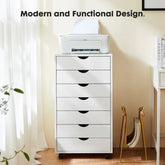JHK 7 Drawer Chest Dressers Nightstand Storage Cabinet Wooden File Office Mobile Cabinet Wheels Living Room Organizer Rolling Jonine&