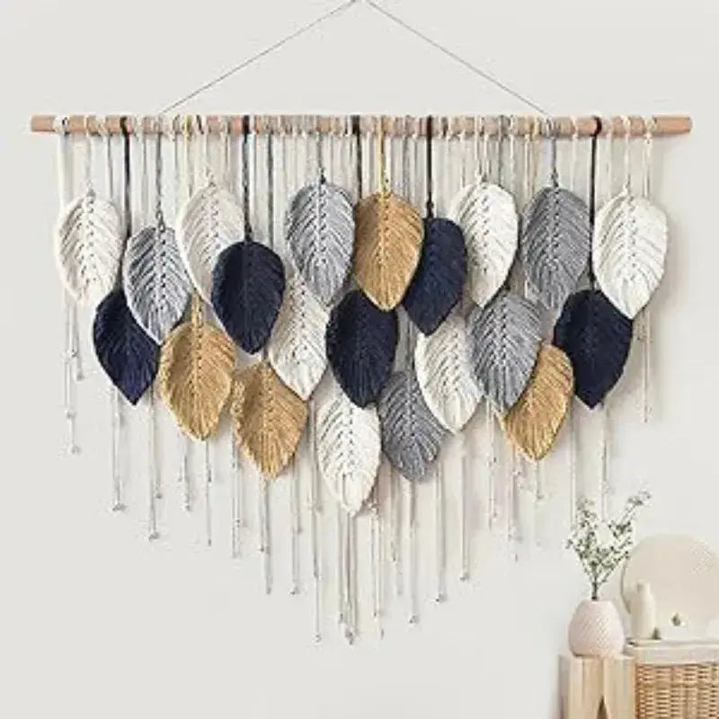 Boho Home Decoration, Macrame Tapestry Macrame Leaf Feather Wall Hanging Decor for Living Room Bedroom, Boho Wall Art Home Decor Jonine’s Corner