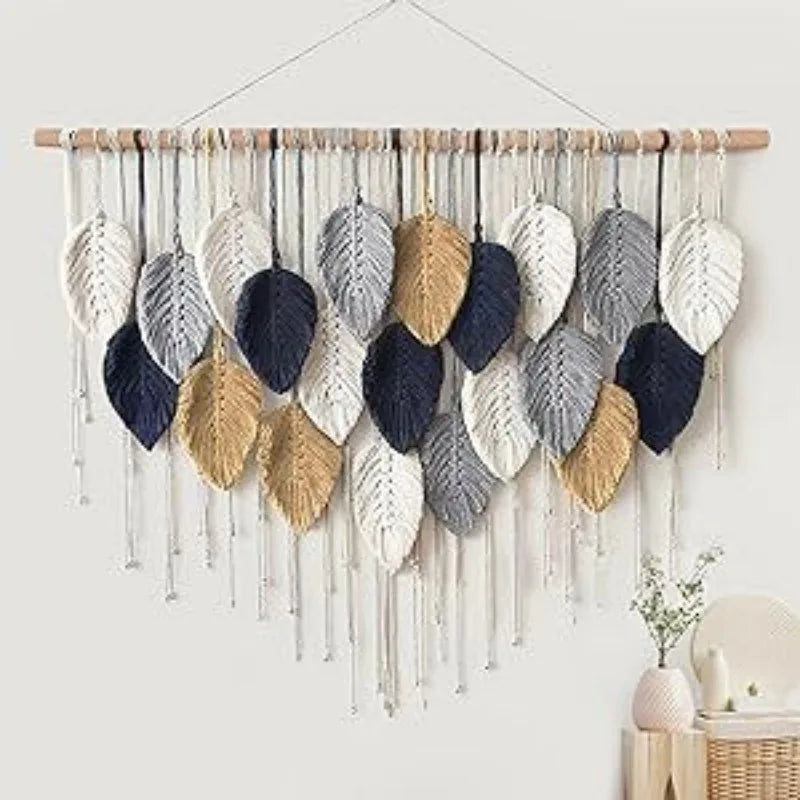 The Boho Wall — Macrame Leaf &amp; Feather Tapestry