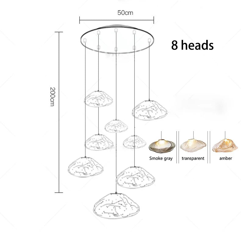 Modern Luxury LED Staircase Chandelier — Dimmable Multi-Head Pendant Light