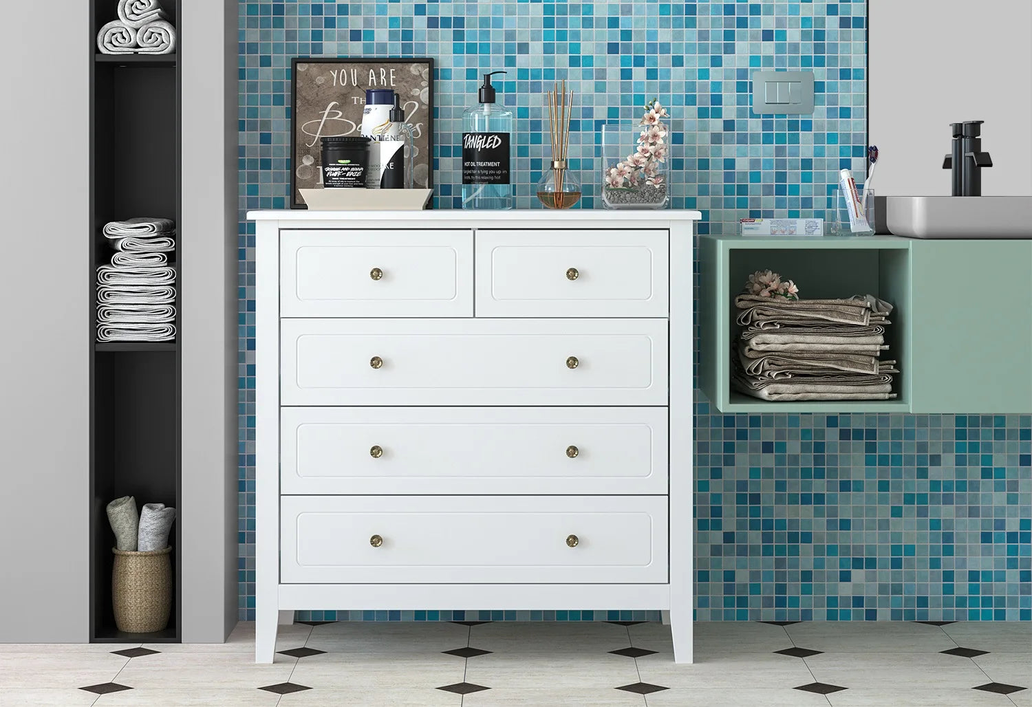 Getone Chest of Drawers Bedroom, Storage Cabinet with 6 Drawers, Sideboard, Bedroom Dresser, 80x40x80cm, White