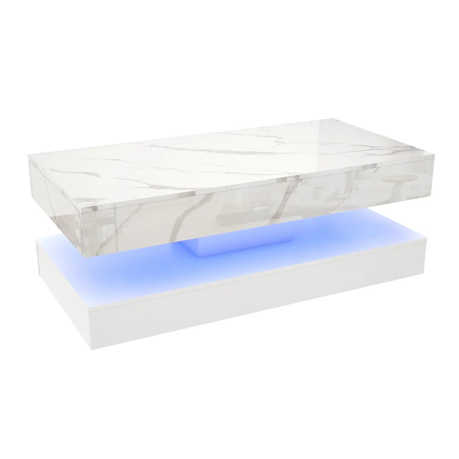 Modern Stylish Coffee Table with LED lights, Double-Layer Design for Living Room Coffee Table with 2 Storage Drawers Jonine&