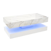 Modern Stylish Coffee Table with LED lights, Double-Layer Design for Living Room Coffee Table with 2 Storage Drawers Jonine&