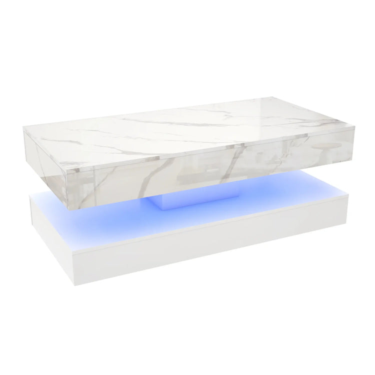Modern Stylish Coffee Table with LED lights, Double-Layer Design for Living Room Coffee Table with 2 Storage Drawers Jonine&