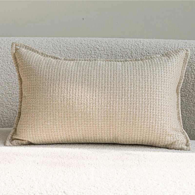 French Cream Jacquard Lumbar Pillow Cover — Embroidered Cushion Cover 12×20in
