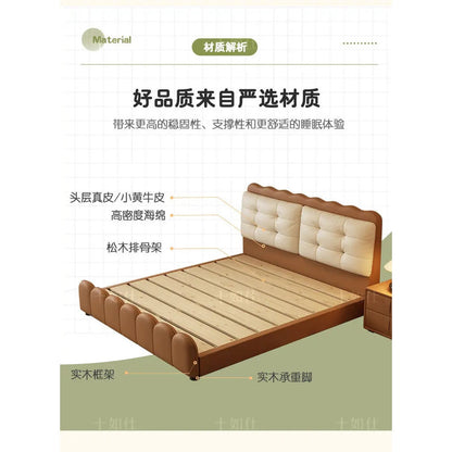 Elegant Upholstered Platform Bed — Leather Surface, Storage &amp; Padded Headboard