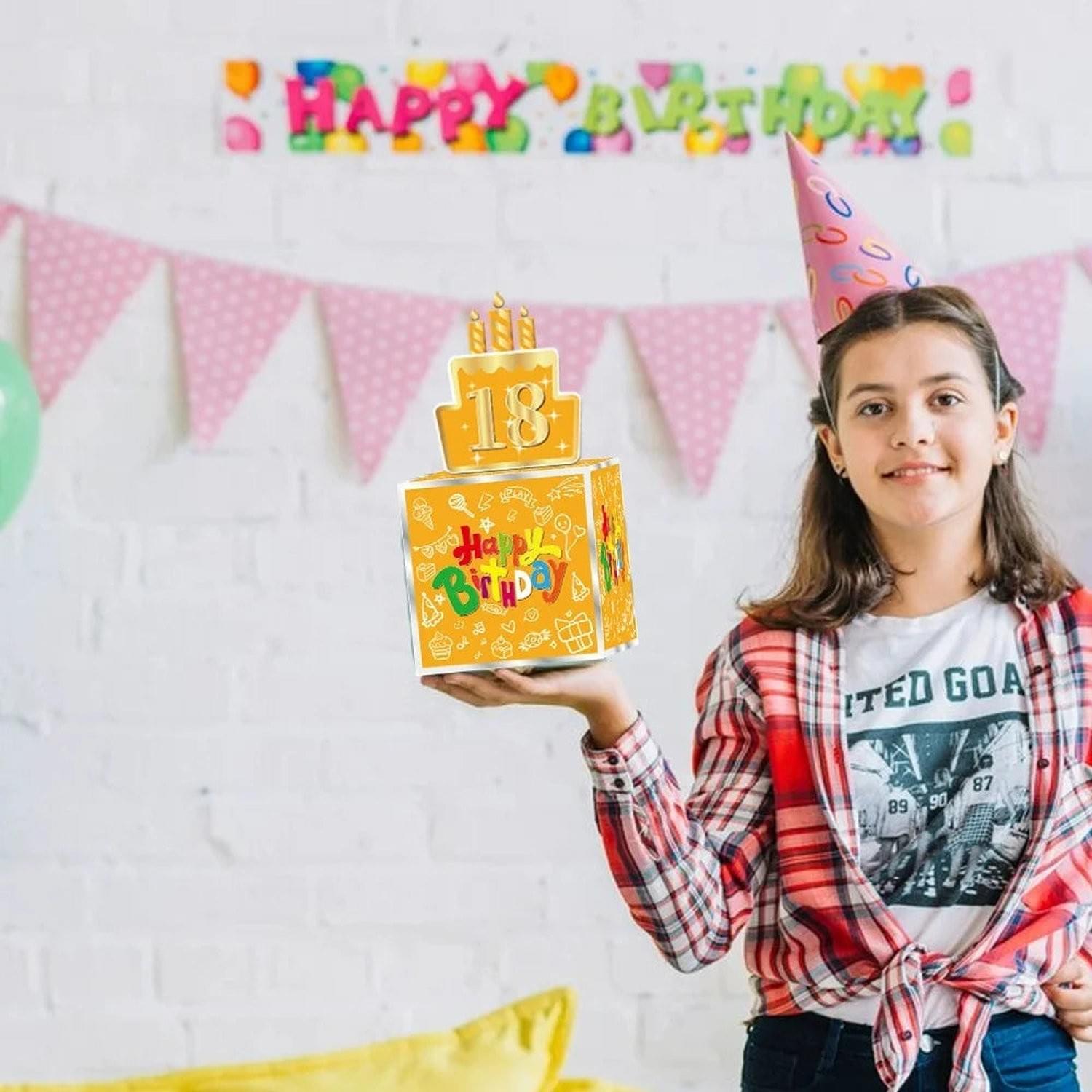 Surprise Money Pull Gift Box with Birthday Card &amp; DIY Stickers
