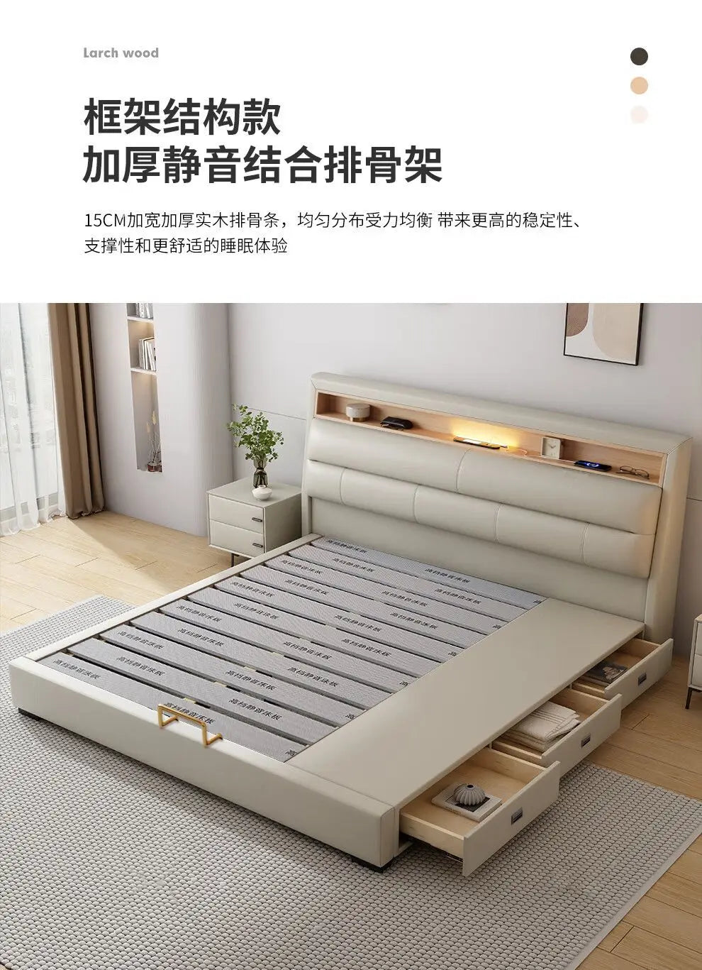 Luxury Multifunctional Bed Frame with Storage Headboard
