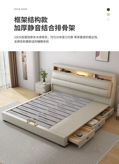 Luxury Multifunctional Bed Frame with Storage Headboard