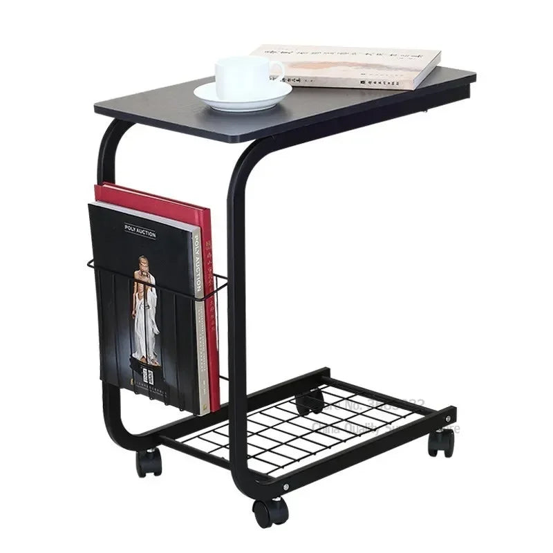2-Tier Iron Rolling Side Table — Movable Sofa & Coffee Stand