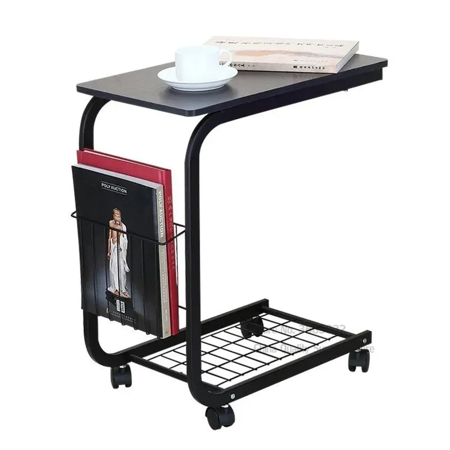 2-Tier Iron Rolling Side Table — Movable Sofa &amp; Coffee Stand