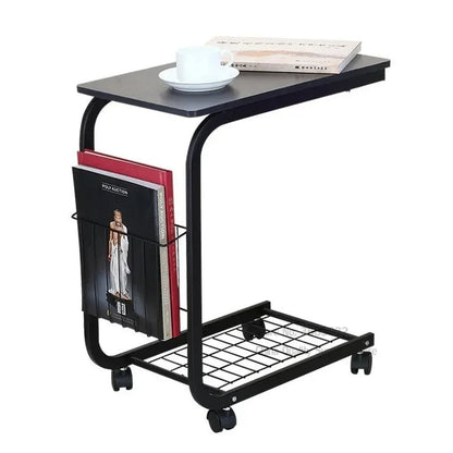 2-Tier Iron Rolling Side Table — Movable Sofa &amp; Coffee Stand