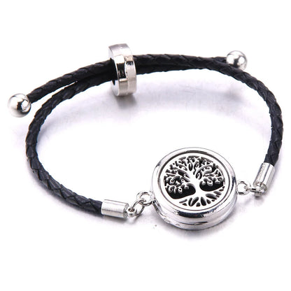 The Scent Locket — Aromatherapy Essential Oil Diffuser Bracelet in Black Leather &amp; Stainless Steel