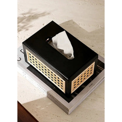Rattan &amp; Wood Tissue Box