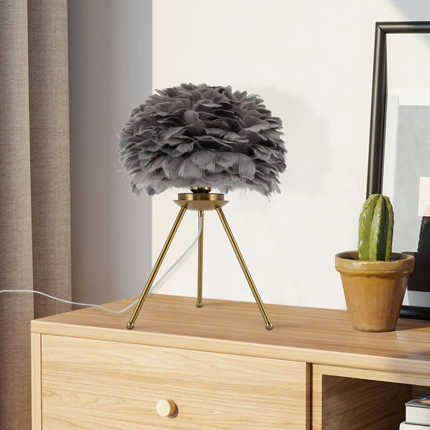 Soft Light, Strong Style — Grey Feather Tripod Desk Lamp