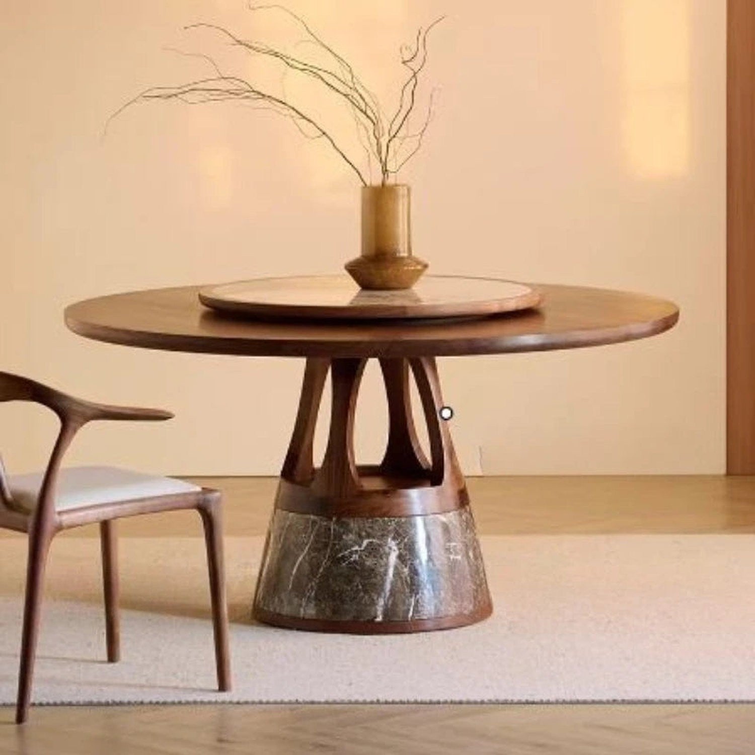 Mid-Century Round Dining Table — Solid Wood, Seats 4