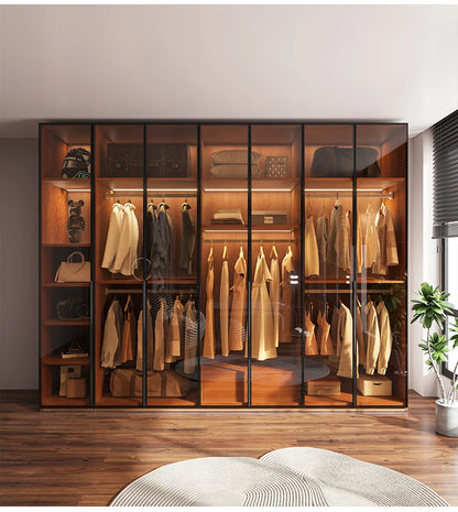 Modern Glass Wardrobe — L-Shaped Corner Closet with Luxury Storage